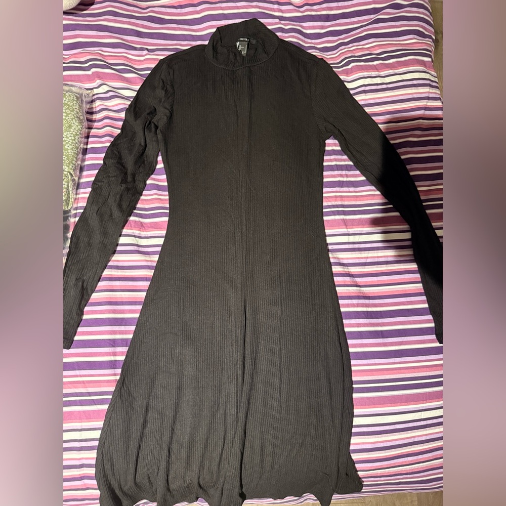 Forever 21 Black Ribbed Long Sleeve Fit-and-Flare Dress